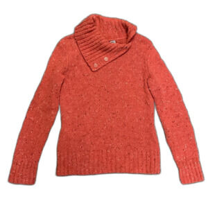 Sutton Studio Bloomingdale’s Orange Merino Tweed Split Cowl LS Sweater Size M